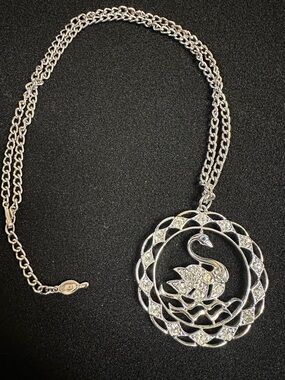 Vintage 1970’s Sarah Coventry “Swan Lake” Pendant Necklace with Clear Crystals